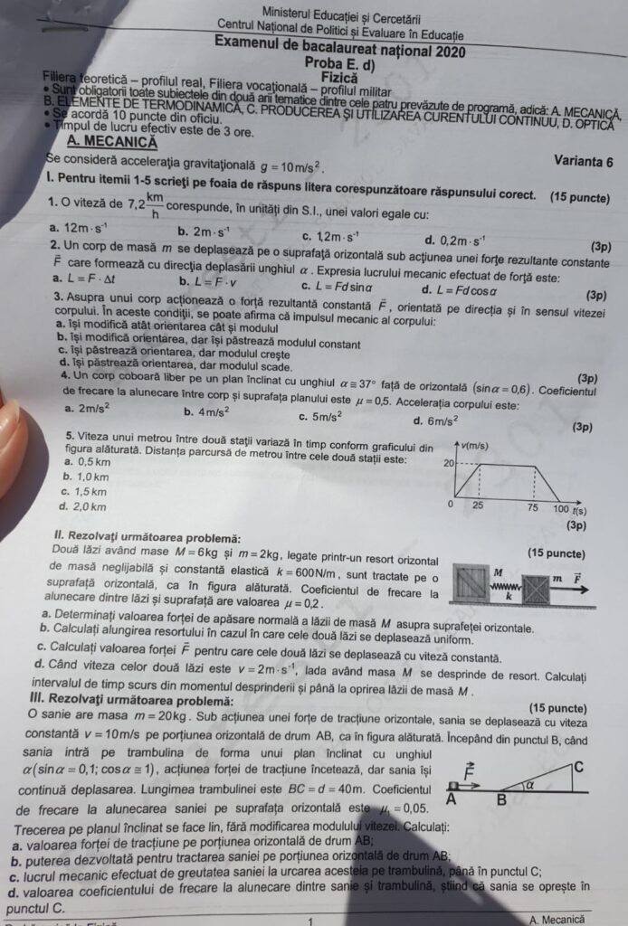 Ce subiecte au fost date la Fizica