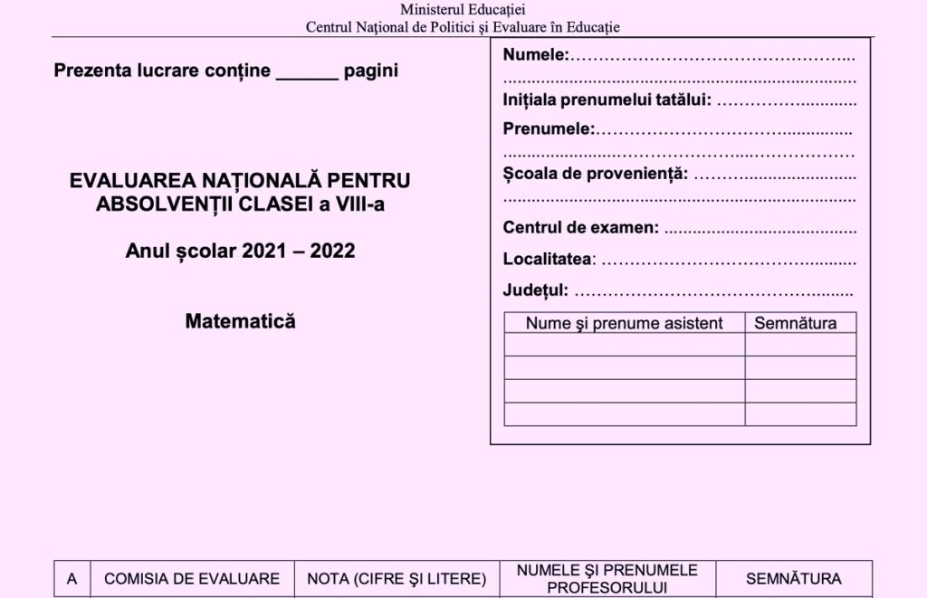 Modele de subiecte pentru Evaluarea Națională