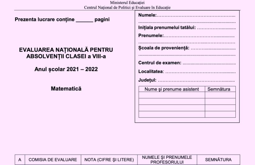 Modele de subiecte pentru Evaluarea Națională