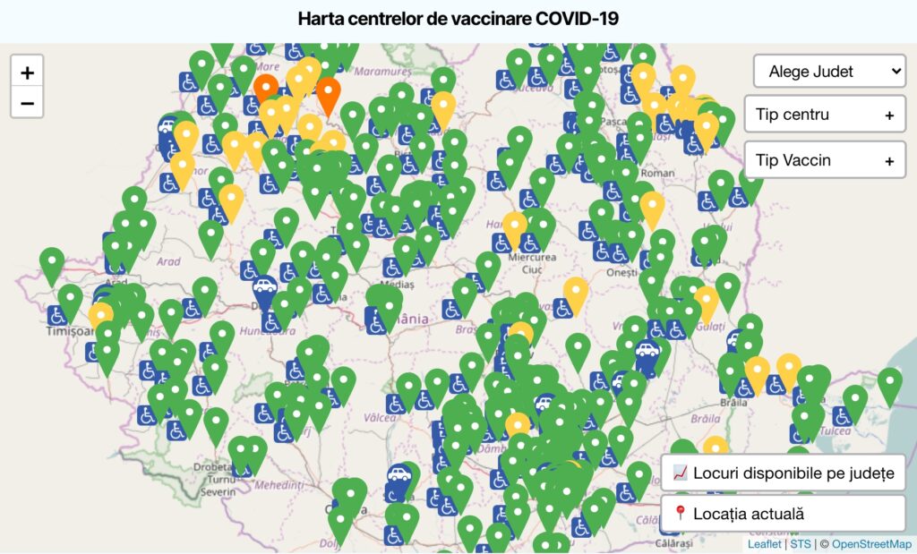 Harta centrelor de vaccinare împotriva COVID, centrele pentru copii / Foto: vaccinare-covid.gov.ro