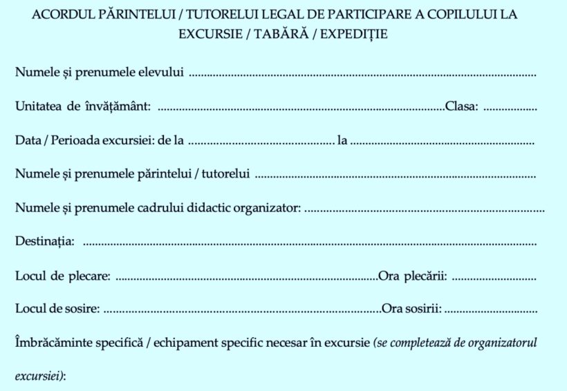 Model de cerere pentru școlile care organizează excursii