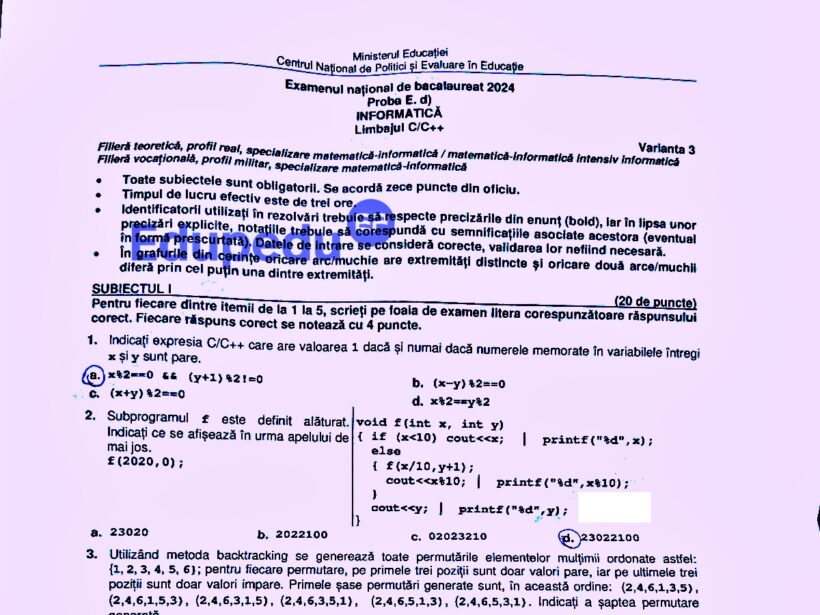 Subiecte Bacalaureat 2024 la Informatică