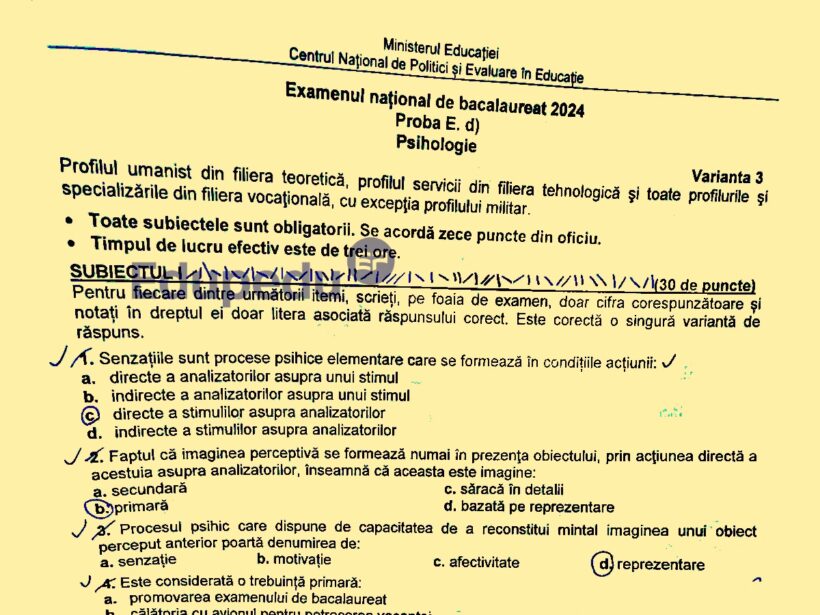 Subiecte Bacalaureat 2024 - Psihologie.