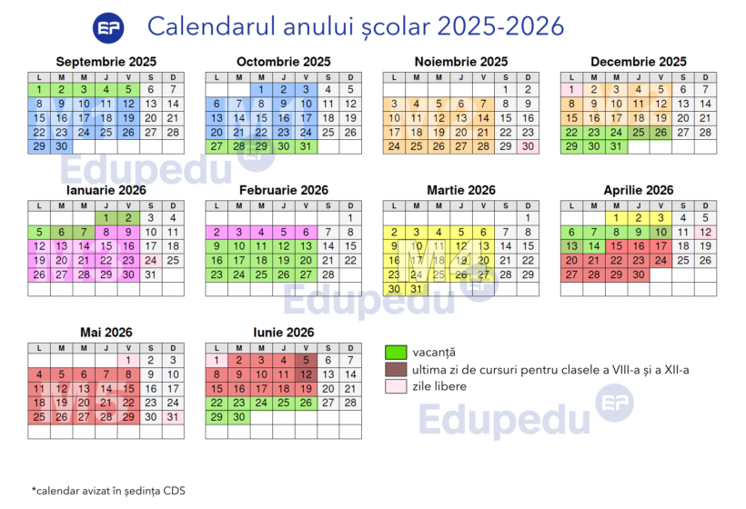 Calendarul anului școlar 2025-2026