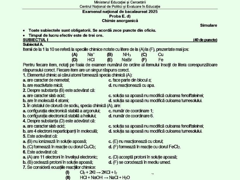 Bareme simulare BAC 2025