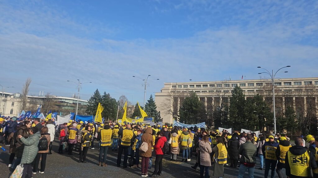 Protestele sindicatelor din educație în fața Guvernului, 10 decembrie 2025 / Sursa foto: FSE Spiru Haret