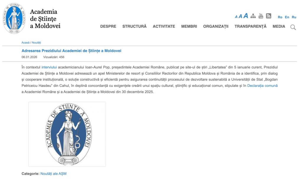 Poziția Academiei de Științe a Moldovei / Sursa foto: asm.md